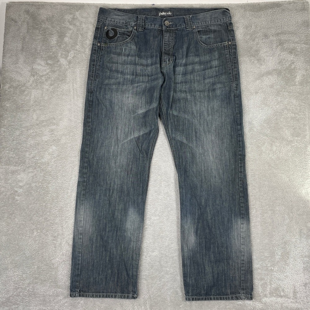 Pelle Pelle Jeans Mens 42x33 Blue Baggy Wide Leg Hip Hop Streetwear Y2K